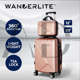 Wanderlite 2Set 20 Inch Luggage Case with 12 Inch Handheld Luggage Box Hard Shell Travel Suitcase TSA Lock  Rose Gold